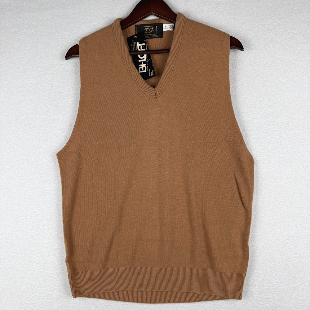 NWT Lord James Sweater Vest Mens L Tan Bi-Loft Acrylic V-Neck Vtg Made in USA